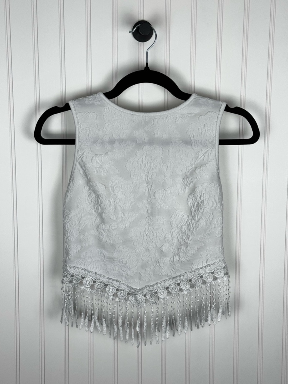 SHEIN White Textured Lace Fringe Crop Top Boho Festival Sleeveless Medium